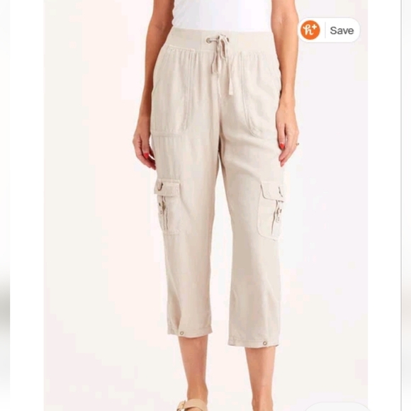 XCVI Pants - XCVI Lysander Knaki Beige Pull-On Cargo Crop Pants Sz XS
